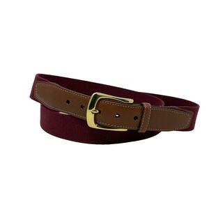 Vtg Torino Belt Mens 44 Maroon Canvas Web Brown Leather Accents Preppy Golf